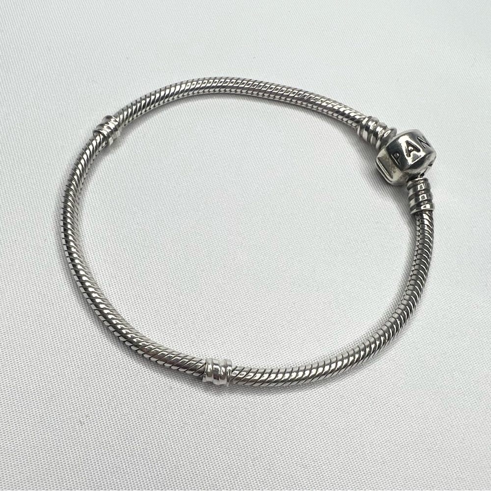 Authentic Pandora Sterling Silver Snake Chain Barrel Clasp Bracelet 7.5”